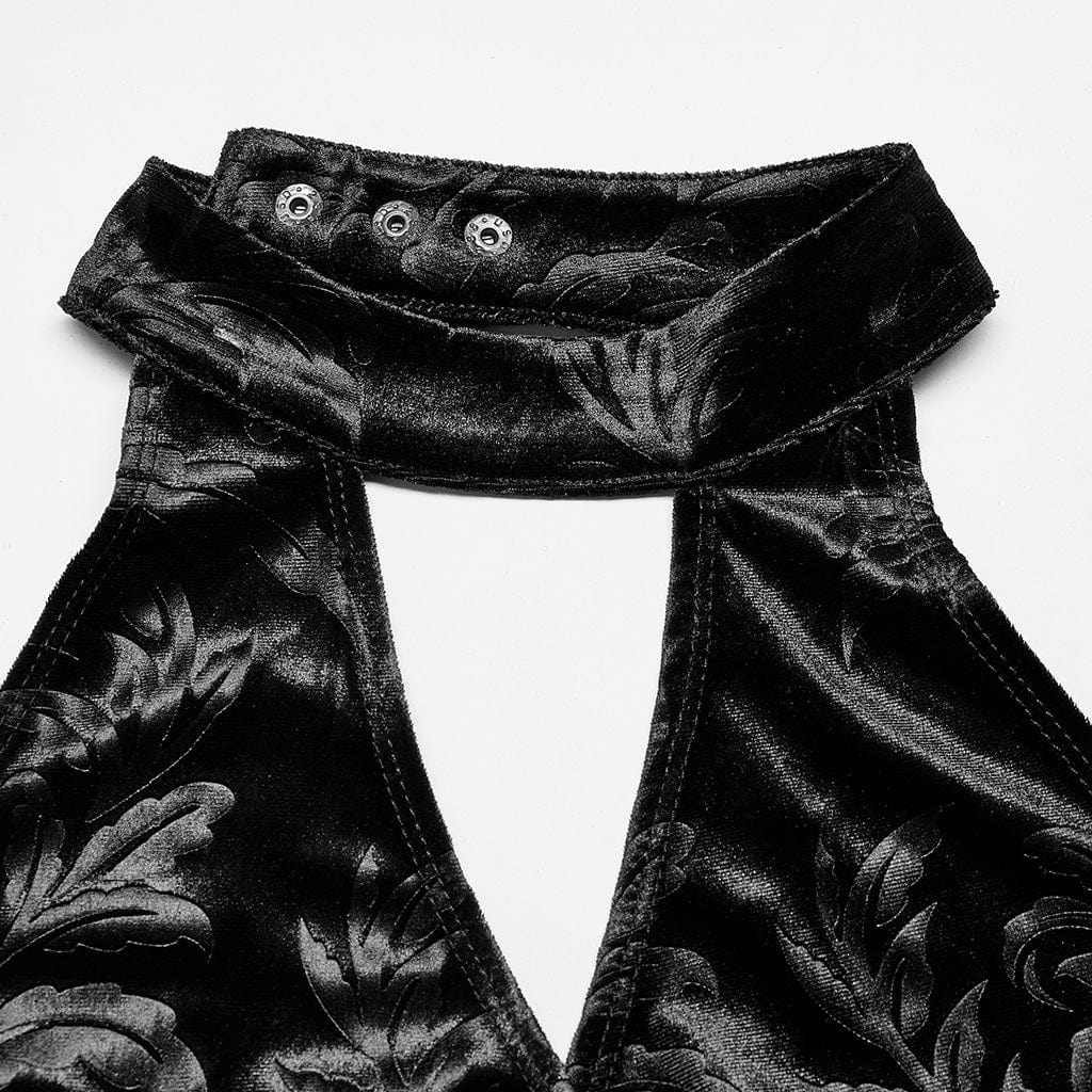 Women's Gothic Strappy Halterneck Embossed Velvet Bustier - Image 7