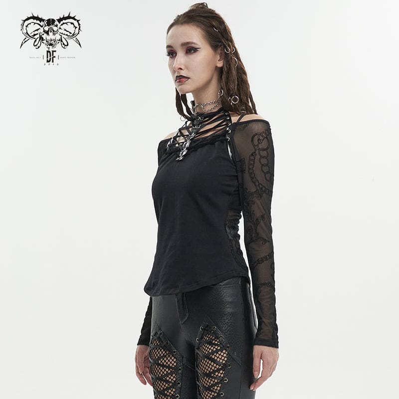 Women's Gothic Strappy Halterneck Mesh Shirt - Image 4