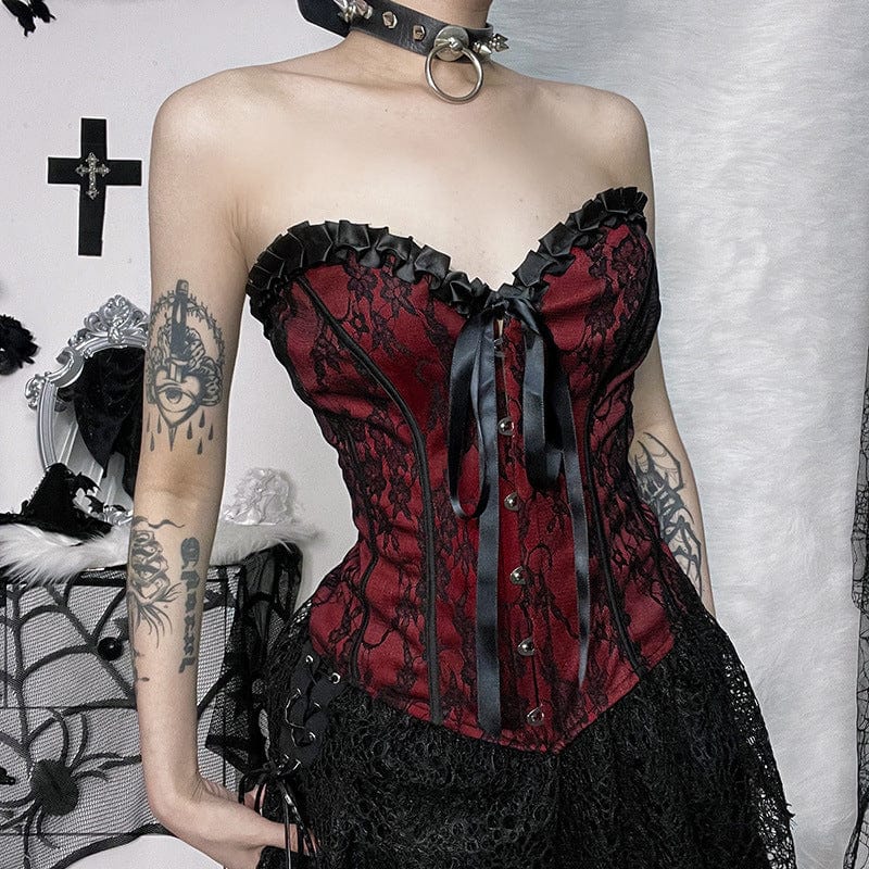 Women's Gothic Strappy Lace Splice Bustier - Image 2