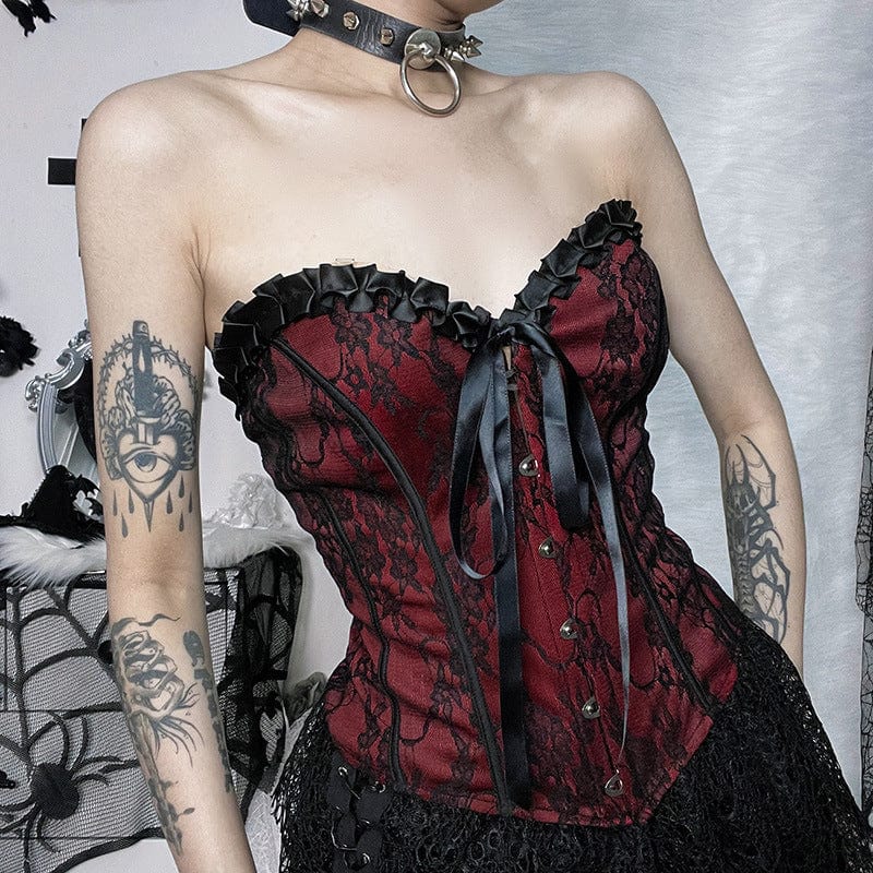 Women's Gothic Strappy Lace Splice Bustier - Image 3