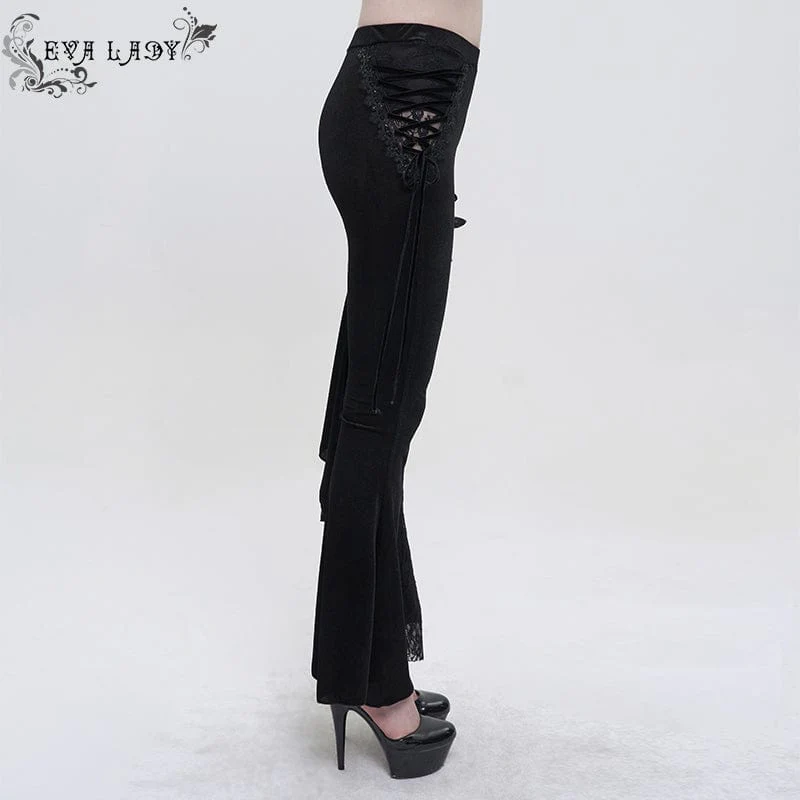 Women's Gothic Strappy Lace Splice Flared Pants - Image 3