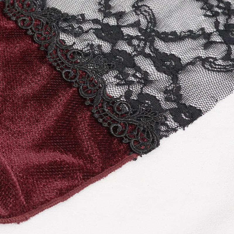 Women's Gothic Strappy Lace Splice Flared Pants Red - Image 11
