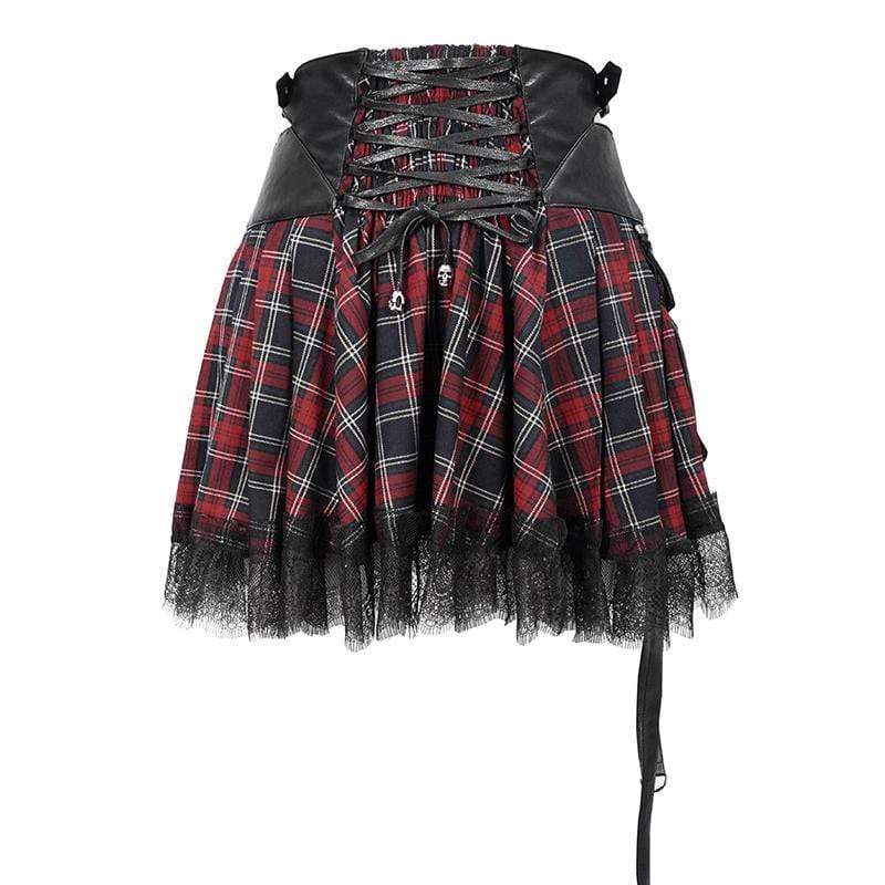 Women's Gothic Strappy Mesh Plaid Skirts With Chains - Image 6