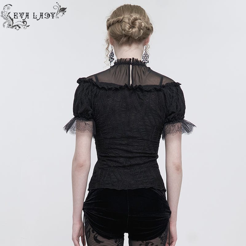 Women's Gothic Strappy Mesh Splice Beaded Shirt - Image 3