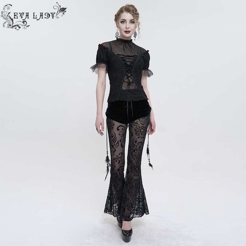 Women's Gothic Strappy Mesh Splice Beaded Shirt - Image 4