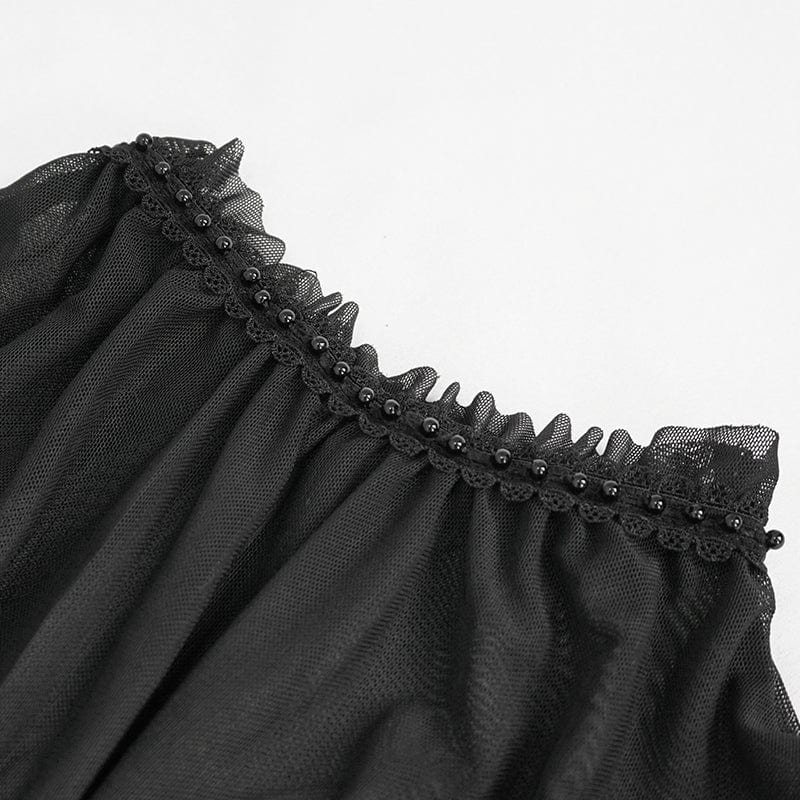 Women's Gothic Strappy Mesh Splice Beaded Shirt - Image 9