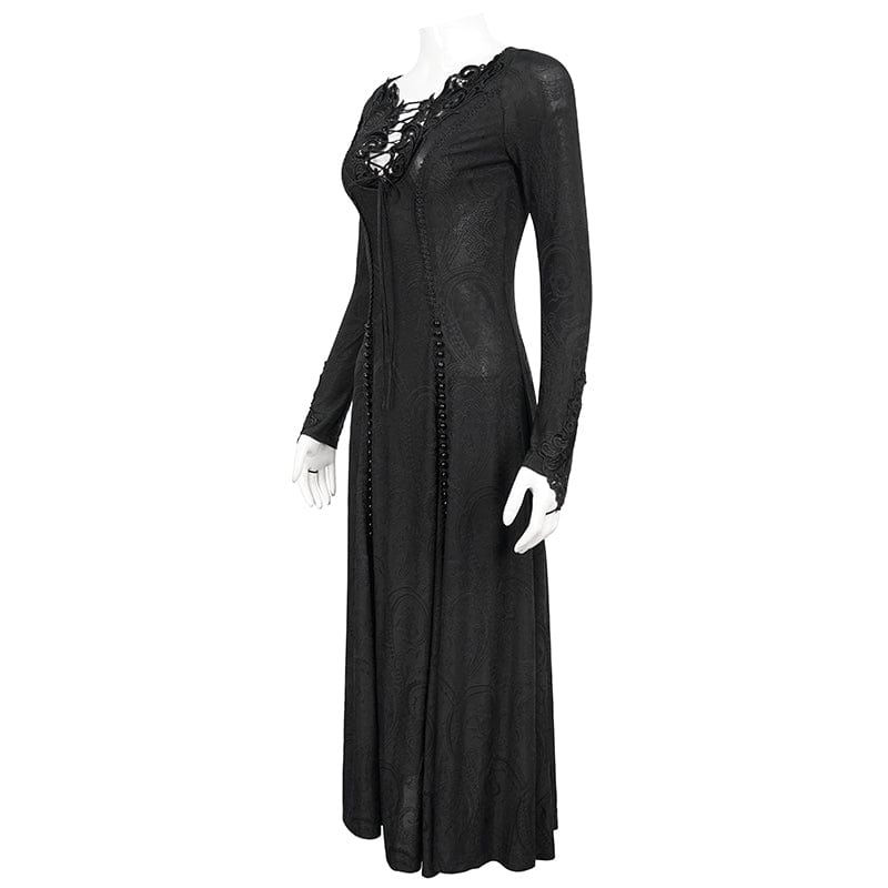 Women's Gothic Strappy Plunging Floral Embroidered Dress - Image 5