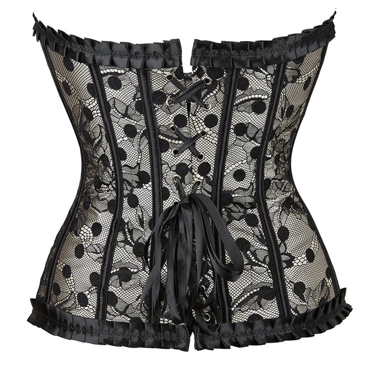 Women's Gothic Strappy Polka Dot Lace Overbust Corset - Image 2