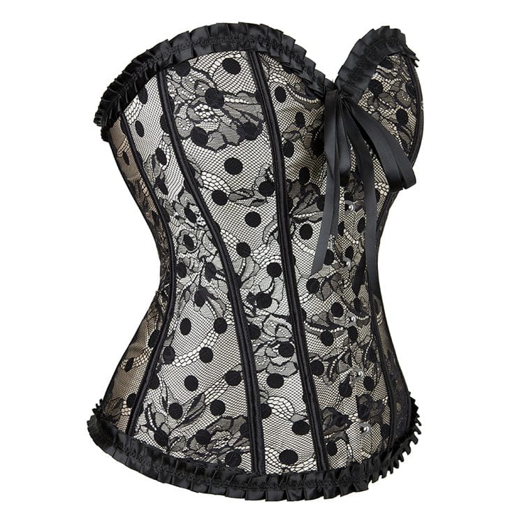 Women's Gothic Strappy Polka Dot Lace Overbust Corset - Image 3
