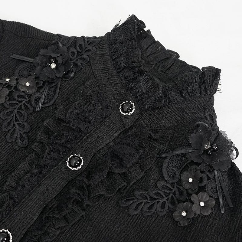 Women's Gothic Strappy Puff Sleeved Ruched Black Shirt - Image 6