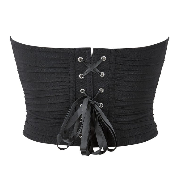 Women's Gothic Strappy Ruched Mesh Overbust Corset - Image 3