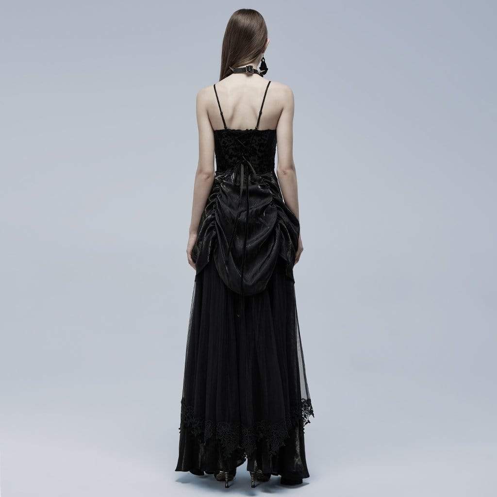 Women's Gothic Strappy Ruffle Layered Slip Wedding Dress - Image 4