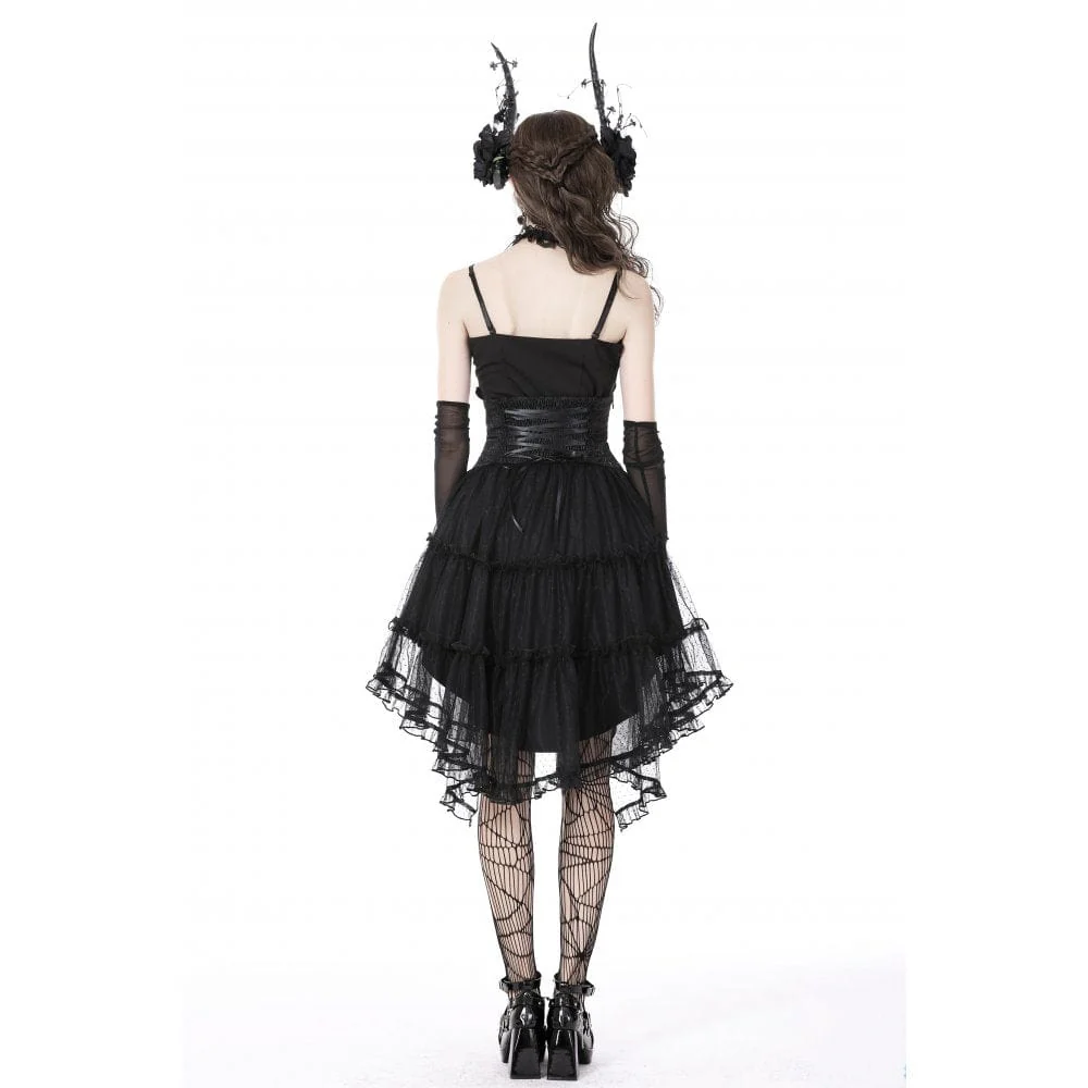 Women's Gothic Strappy Ruffled Mesh Tunic Skirt - Image 7
