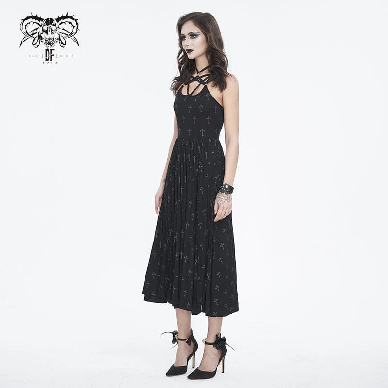 Women's Gothic Strappy Split Maxi Dress with Shorts - Image 4