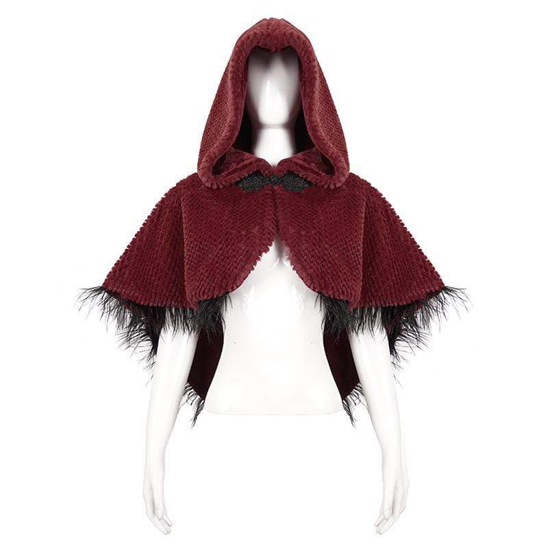 Women's Gothic Strappy Unedged Cloak with Hood Red - Image 5