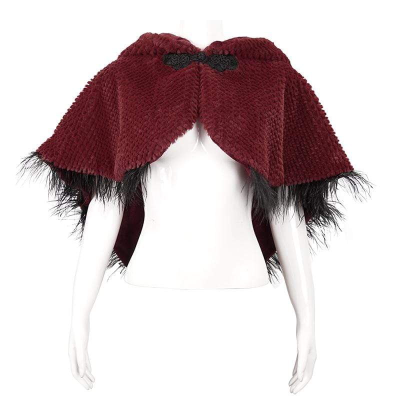 Women's Gothic Strappy Unedged Cloak with Hood Red - Image 6