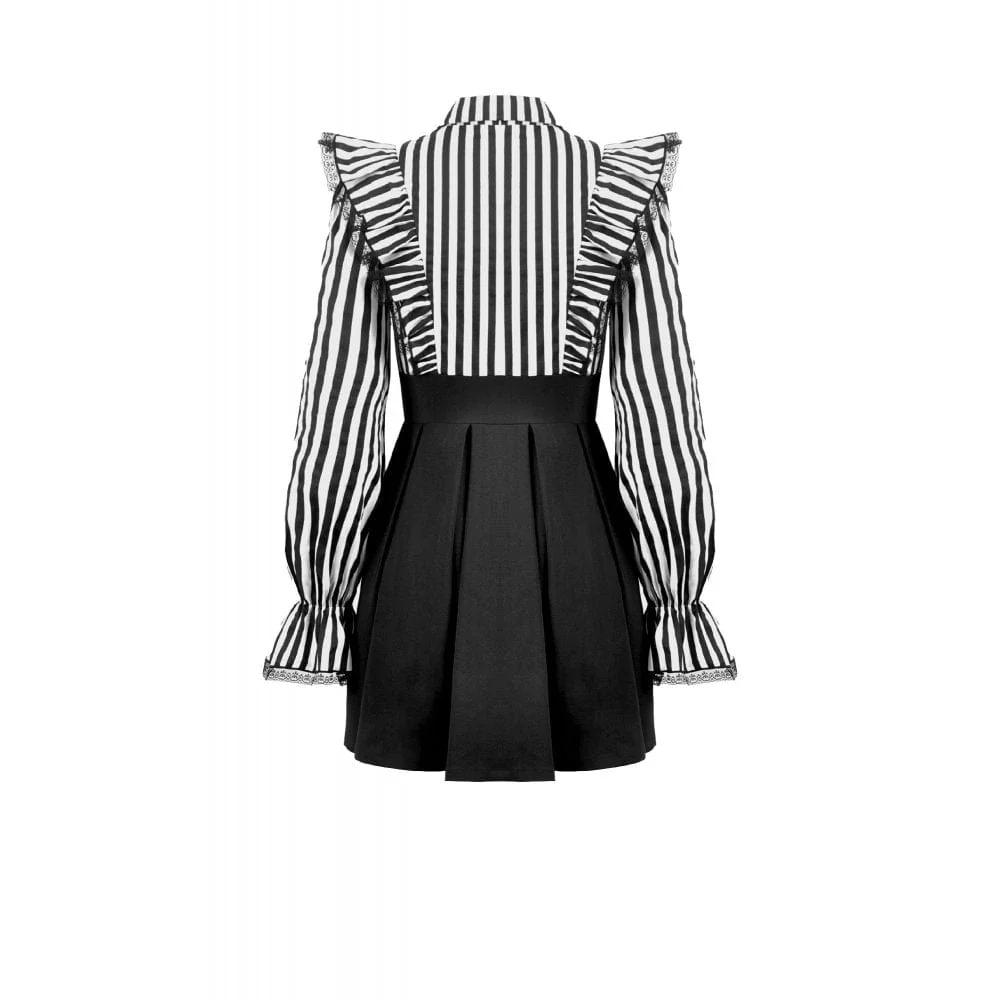 Women's Gothic Striped Ruffled Pleated Dress - Image 13