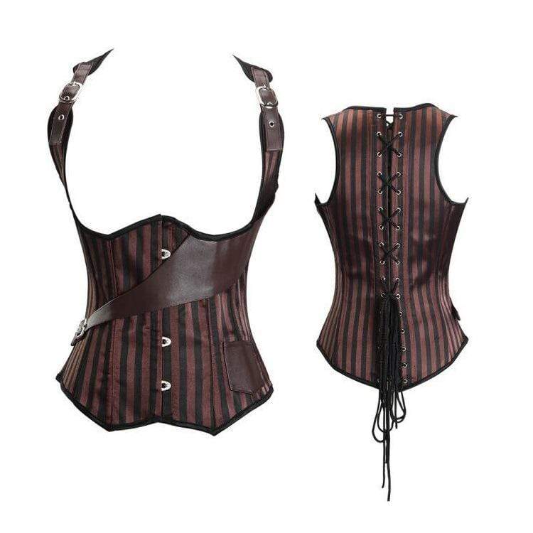 Women's Gothic Striped Underbust Corsets With Pocket - Image 4