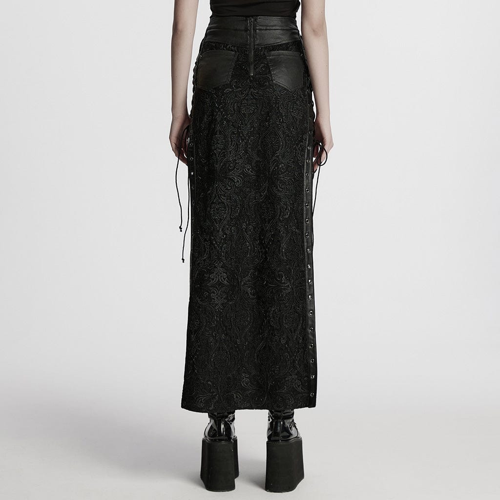 Women's Gothic Studded Embossed Lace-up Skirt - Image 3