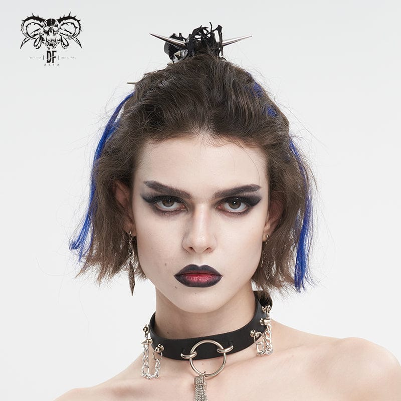 Women's Gothic Studded Mesh Splice Faux Leather Hair Claw - Image 3