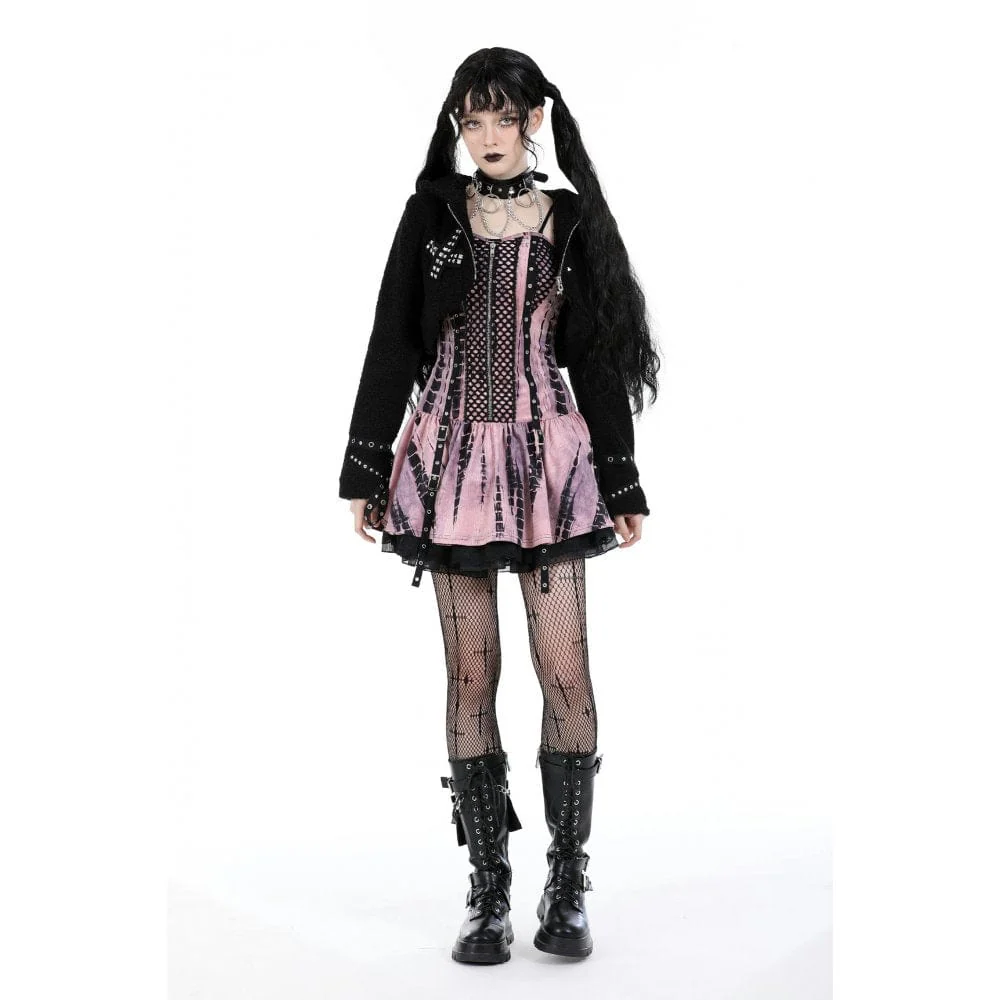 Women's Gothic Studded Sherpa Jacket with Hood - Image 4