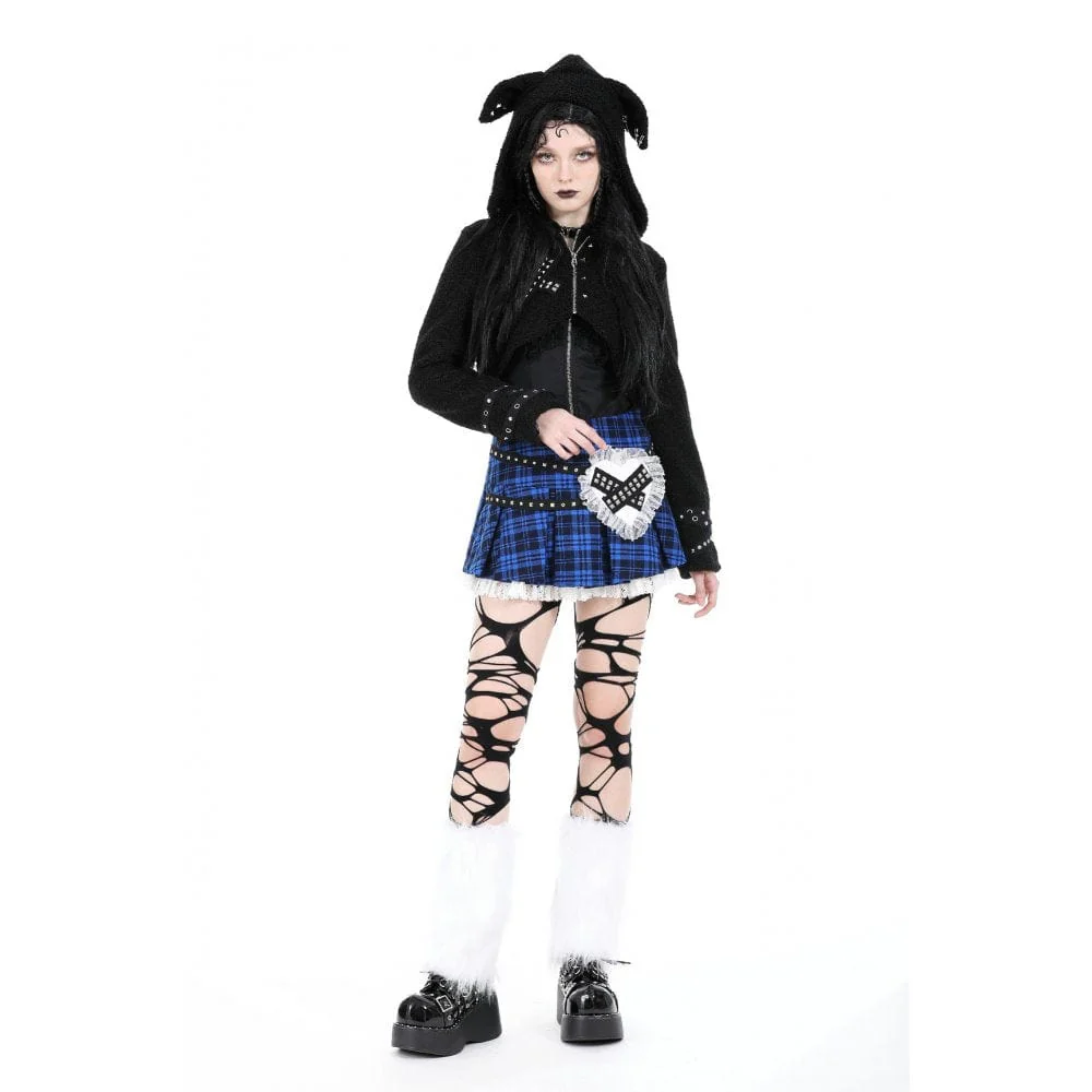 Women's Gothic Studded Sherpa Jacket with Hood - Image 7