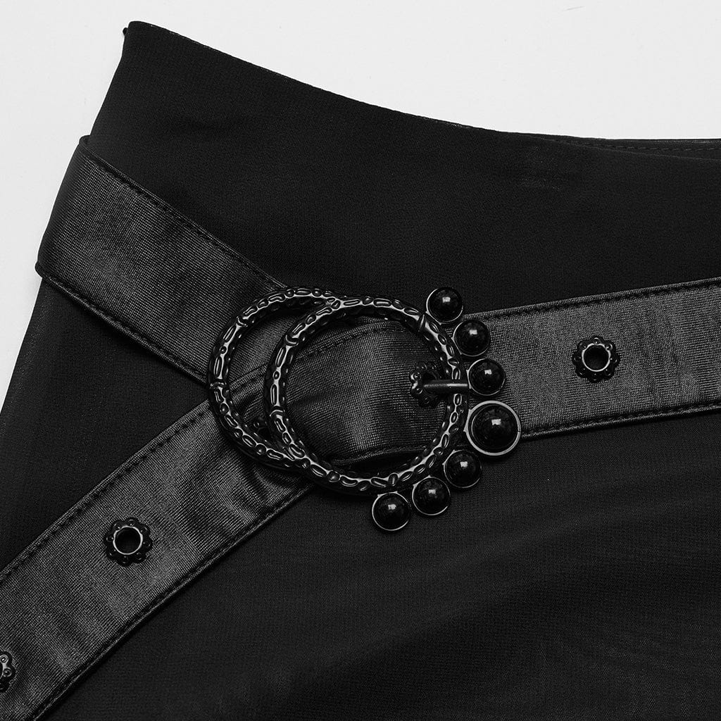 Women's Gothic Studded Split Chiffon Skirt with Belt - Image 7