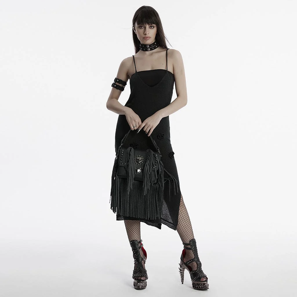 Women's Gothic Studded Tassels Faux Leather Bag - Image 4