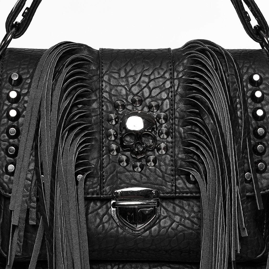 Women's Gothic Studded Tassels Faux Leather Bag - Image 6