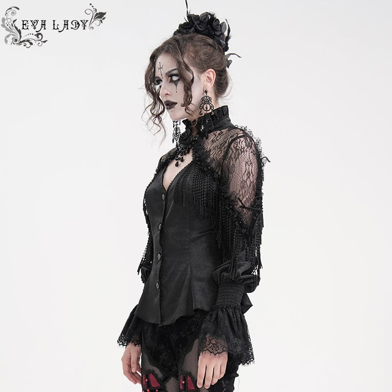 Women's Gothic Tassels Cut-out Long Sleeved Shirt - Image 6