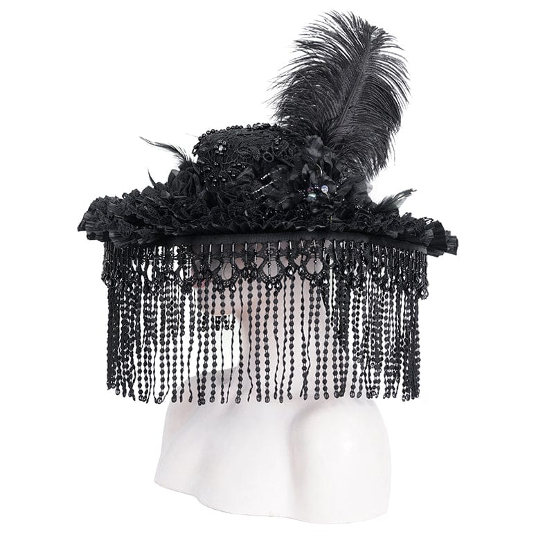 Women's Gothic Tassels Feather Lace Hat - Image 8