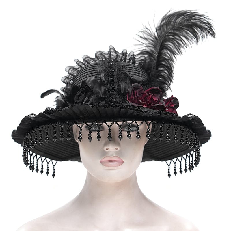 Women's Gothic Tassels Feather Rose Hat - Image 6
