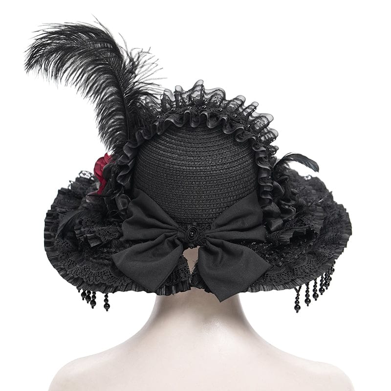Women's Gothic Tassels Feather Rose Hat - Image 8