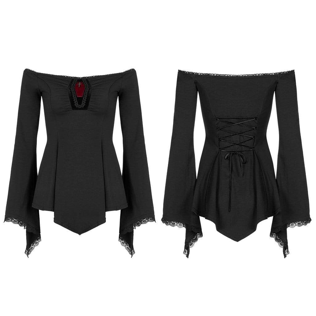 Women's Gothic Toned Horn Sleeved Off Shoulder Shirt - Image 5