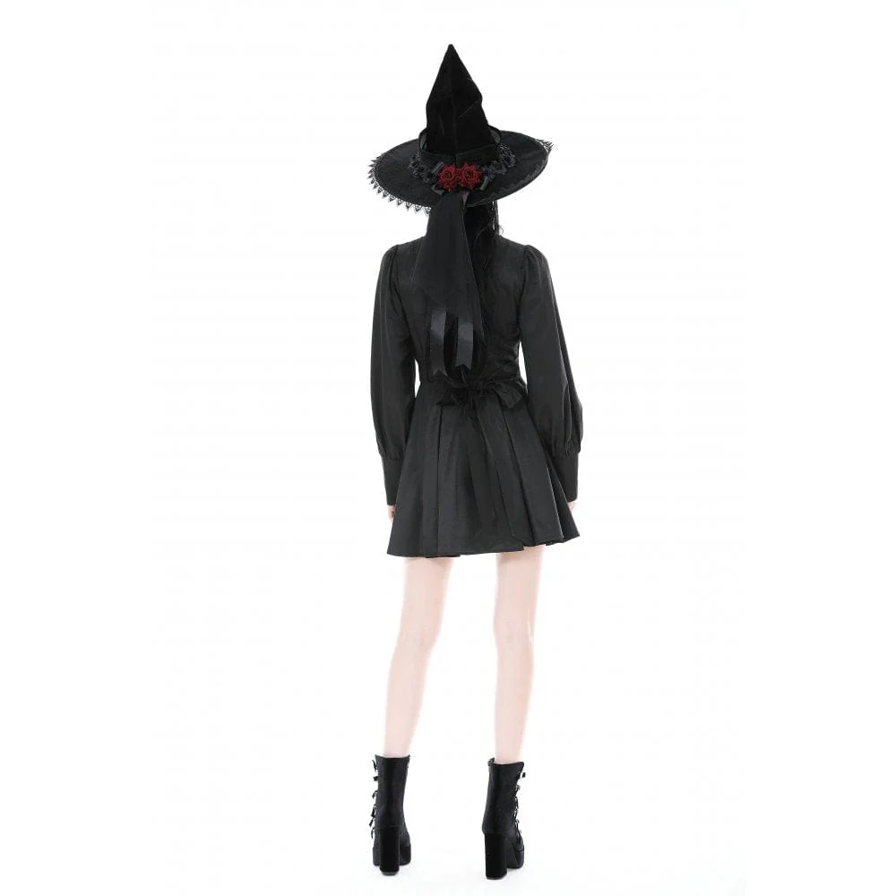 Women's Gothic Turn-down Collar Dress with Necktie - Image 10