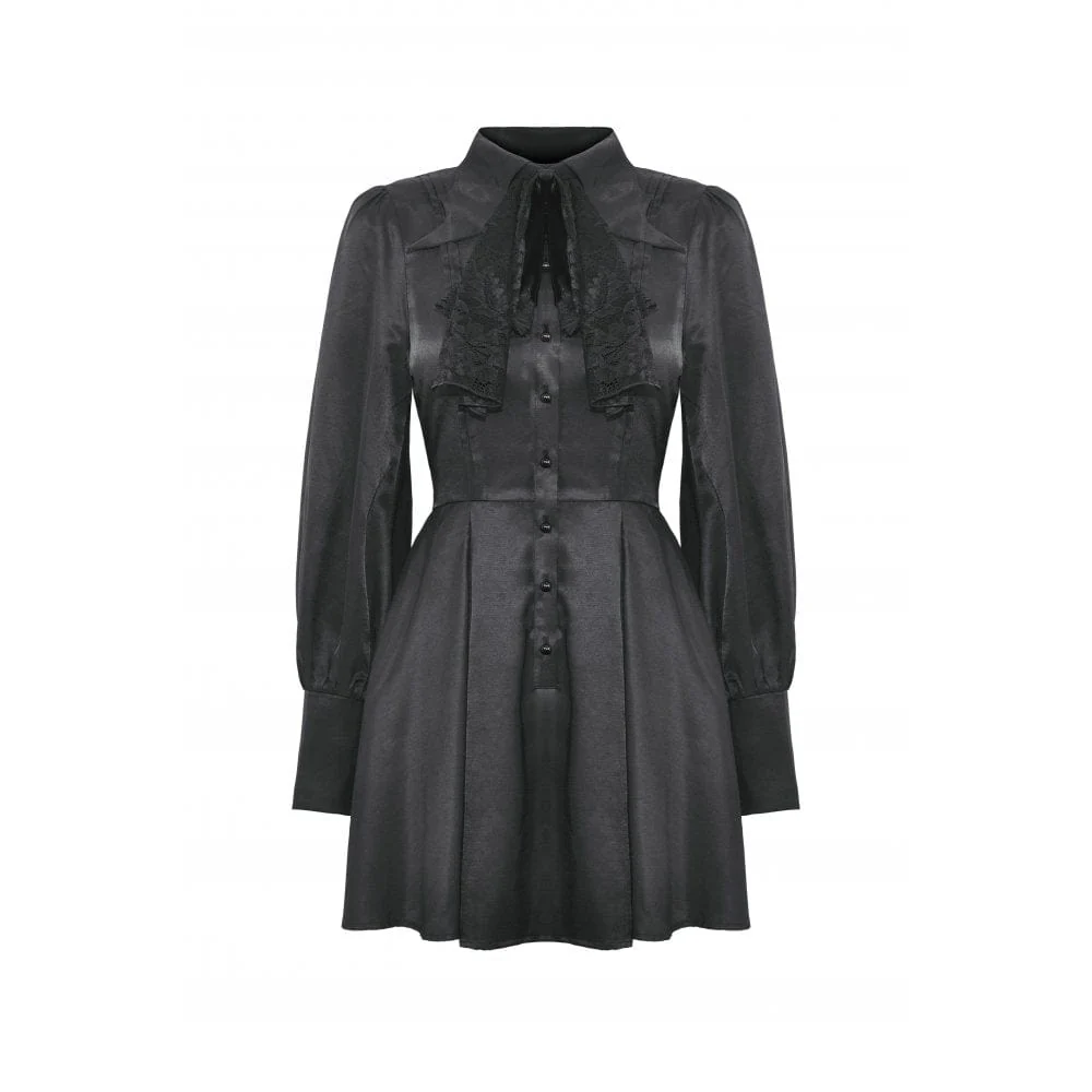 Women's Gothic Turn-down Collar Dress with Necktie - Image 11
