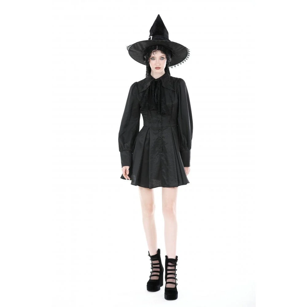Women's Gothic Turn-down Collar Dress with Necktie - Image 5