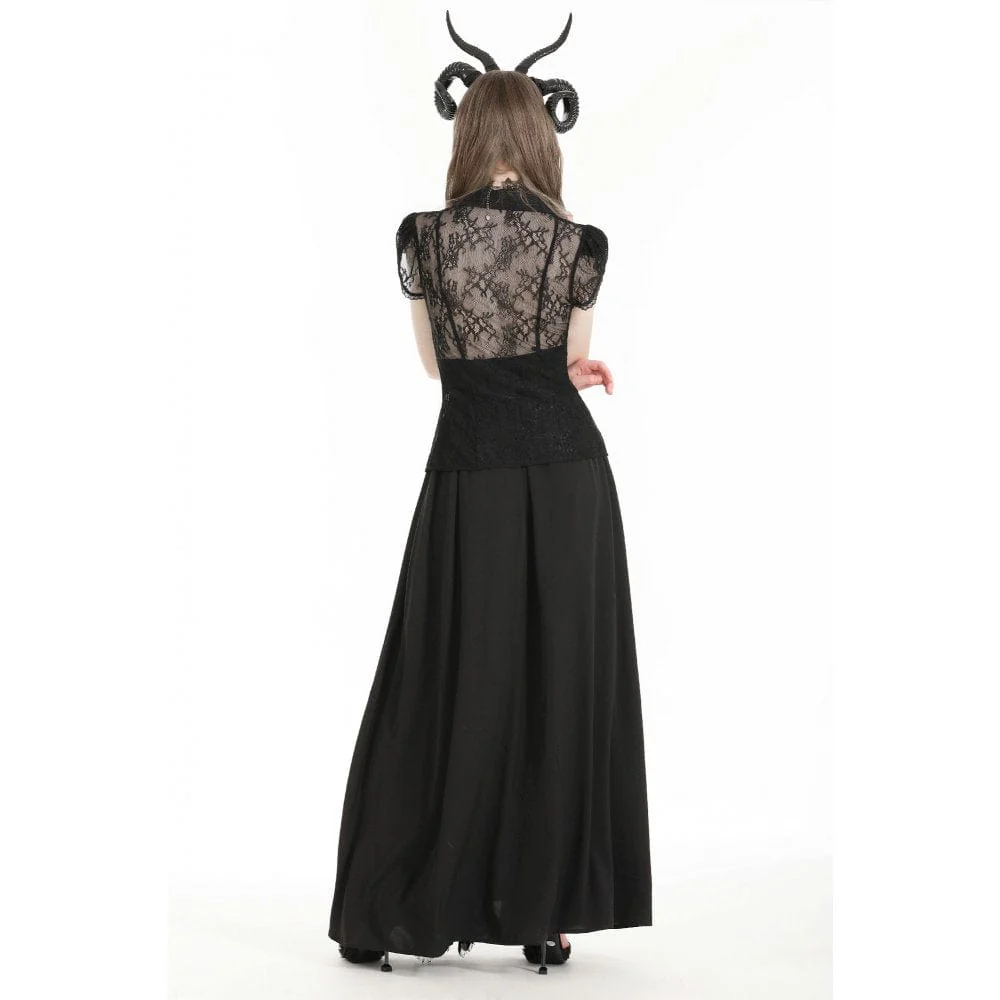 Women's Gothic Turn-down Collar Lace Splice Shirt - Image 10