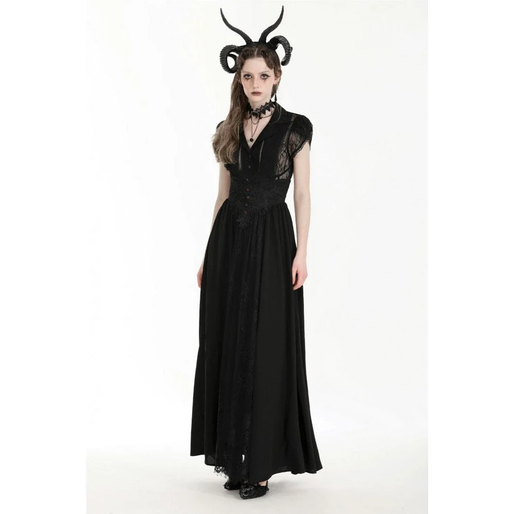 Women's Gothic Turn-down Collar Lace Splice Shirt - Image 3
