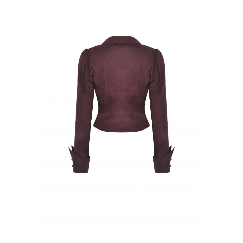 Women's Gothic Turn-down Collar Ruffled Shirt Red - Image 12