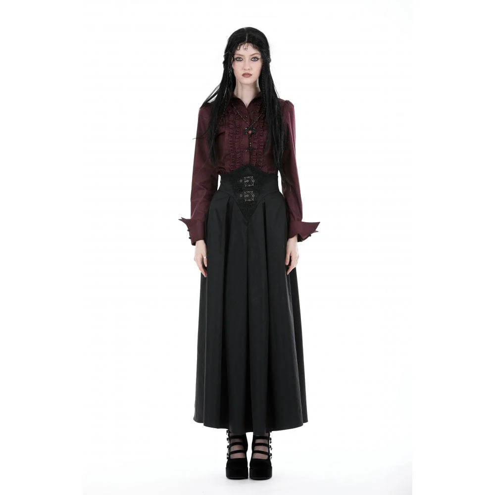 Women's Gothic Turn-down Collar Ruffled Shirt Red - Image 4