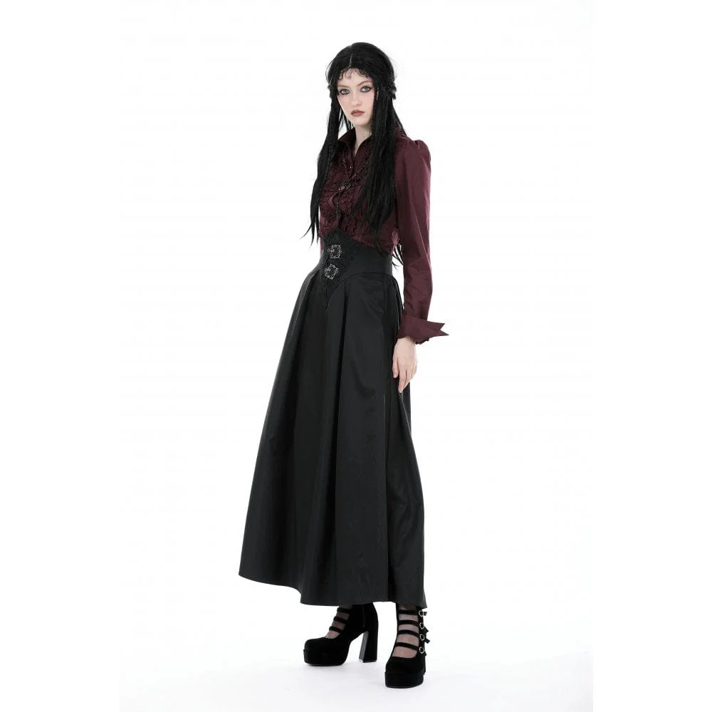 Women's Gothic Turn-down Collar Ruffled Shirt Red - Image 7