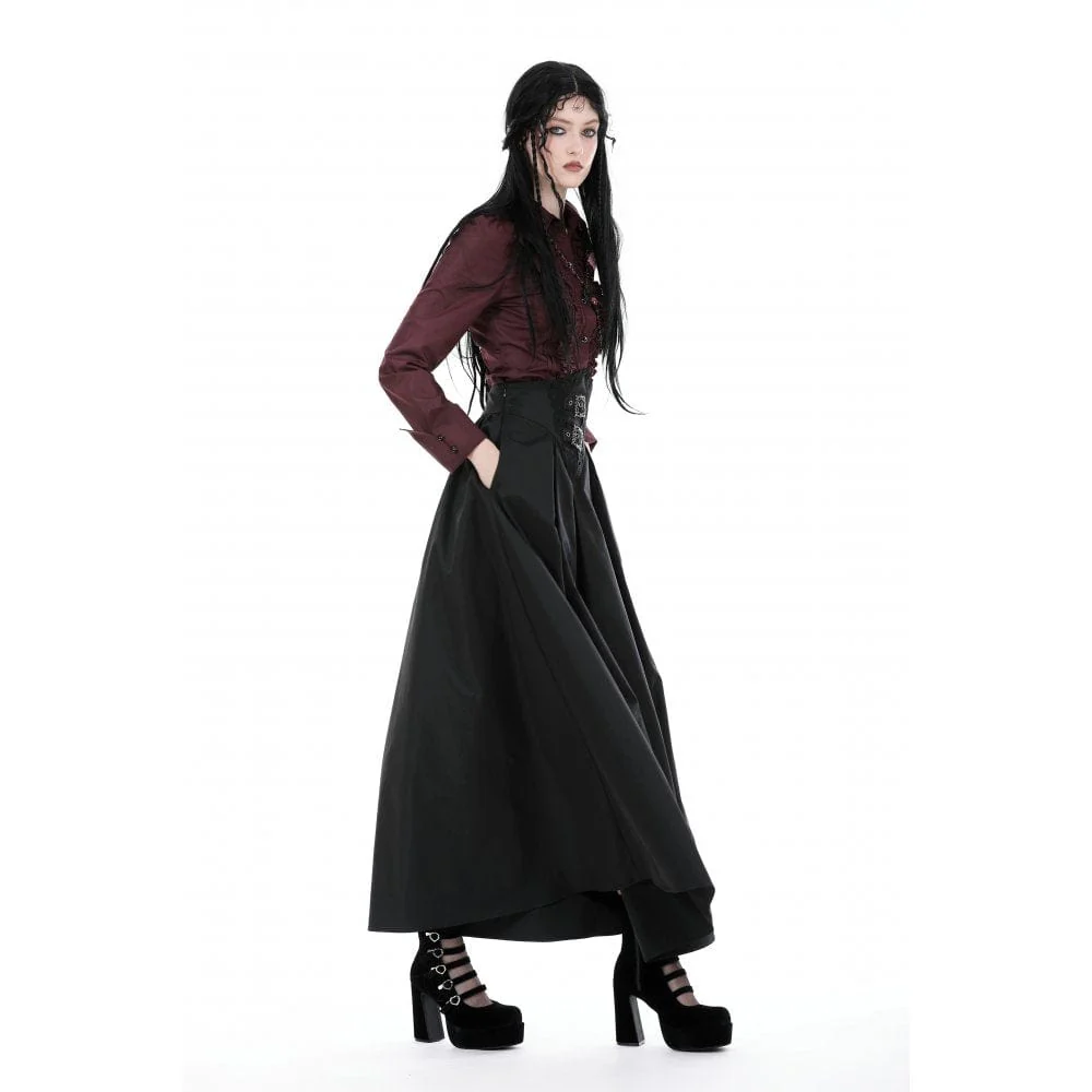 Women's Gothic Turn-down Collar Ruffled Shirt Red - Image 9