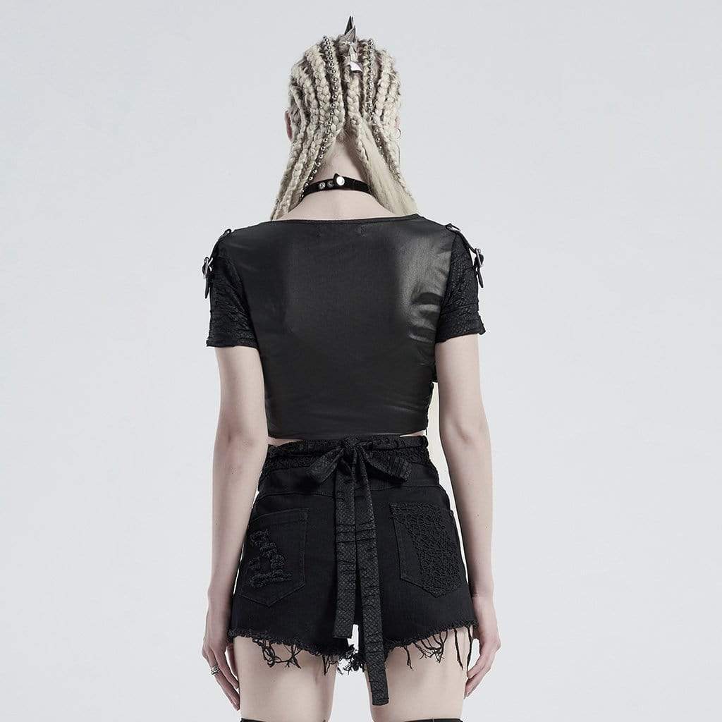 Women's Gothic V-neck Ripped Strappy Tops - Image 3