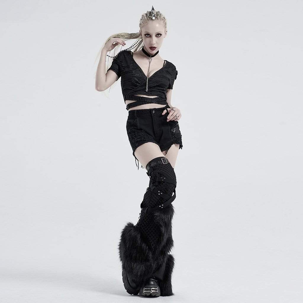 Women's Gothic V-neck Ripped Strappy Tops - Image 4