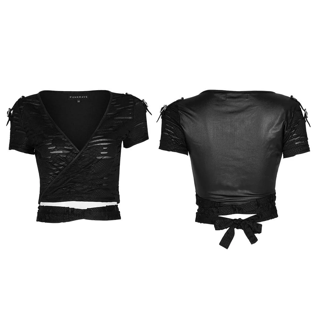 Women's Gothic V-neck Ripped Strappy Tops - Image 5