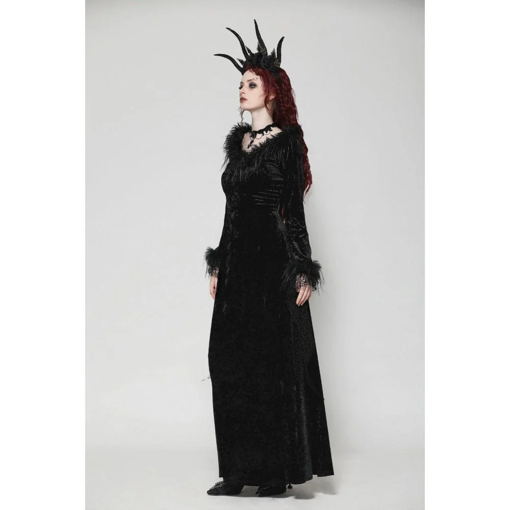 Women's Gothic Velvet Lace Maxi Dress Wedding Dress - Image 7