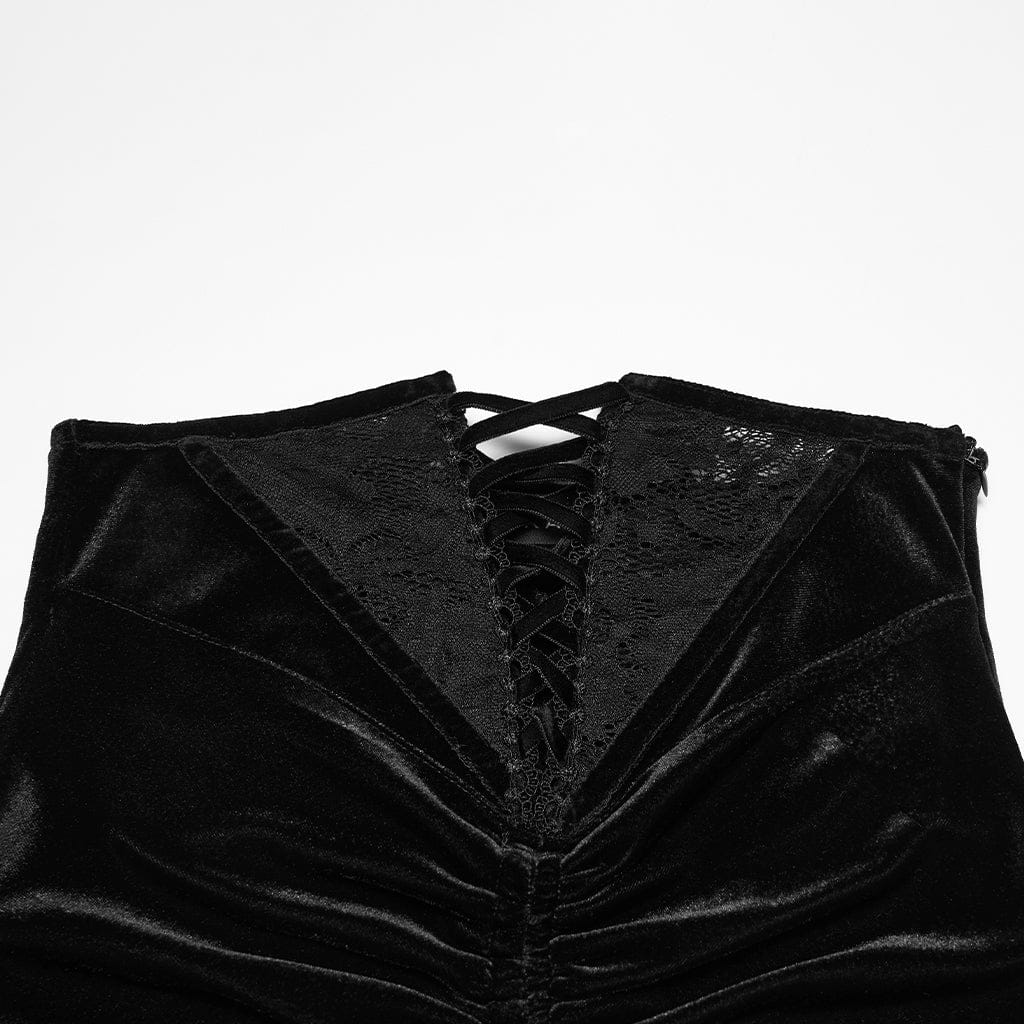 Women's Gothic Velvet Ruched Mermaid Skirt Black - Image 6