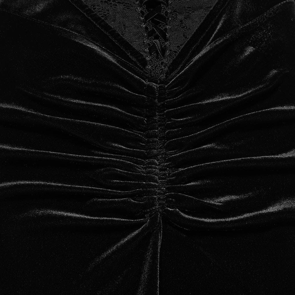 Women's Gothic Velvet Ruched Mermaid Skirt Black - Image 8