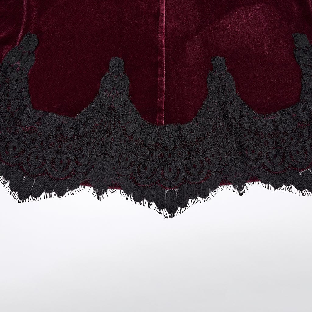 Women's Gothic Velvet Ruched Mermaid Skirt Red - Image 9